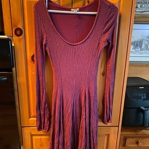 Maroon soft flattering long sleeve dress